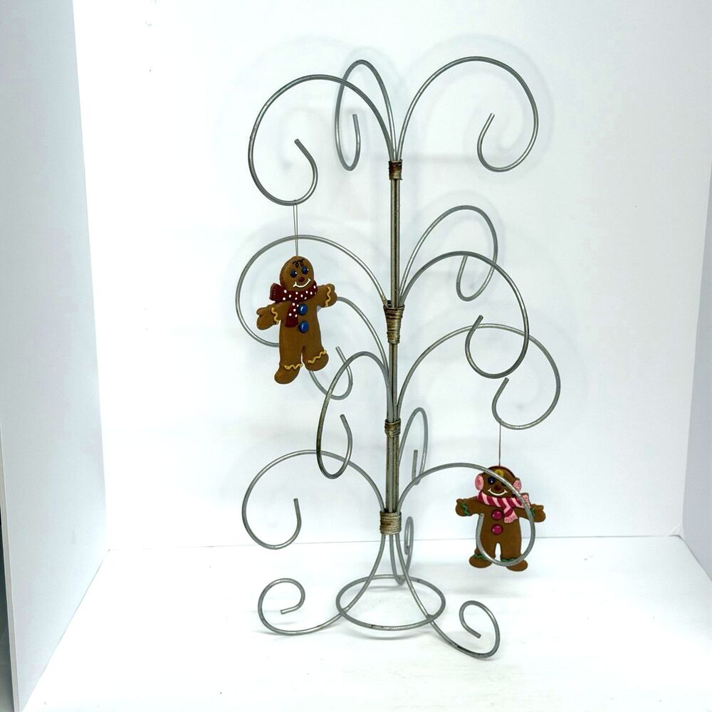 Metal Christmas Tree Ornament Display Stand 20" Silver Wire Scroll Holiday